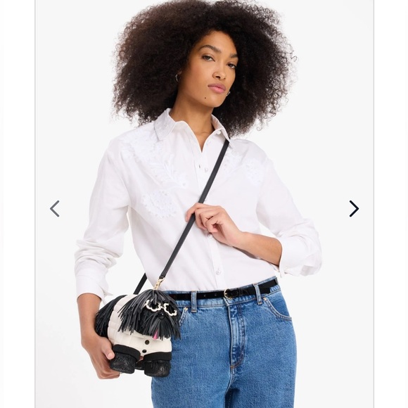 New Kate Spade Shaggy Fringed 3D Dog Crossbody - Picture 3 of 10